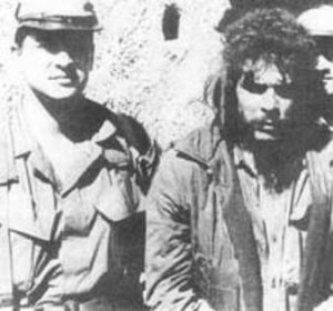 Che and Felix Rodriguez in front of La Higuera schoolhouse, minutes before Che's execution.