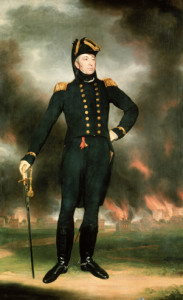 Admiral George Cockburn depicted with the burning Washington, DC